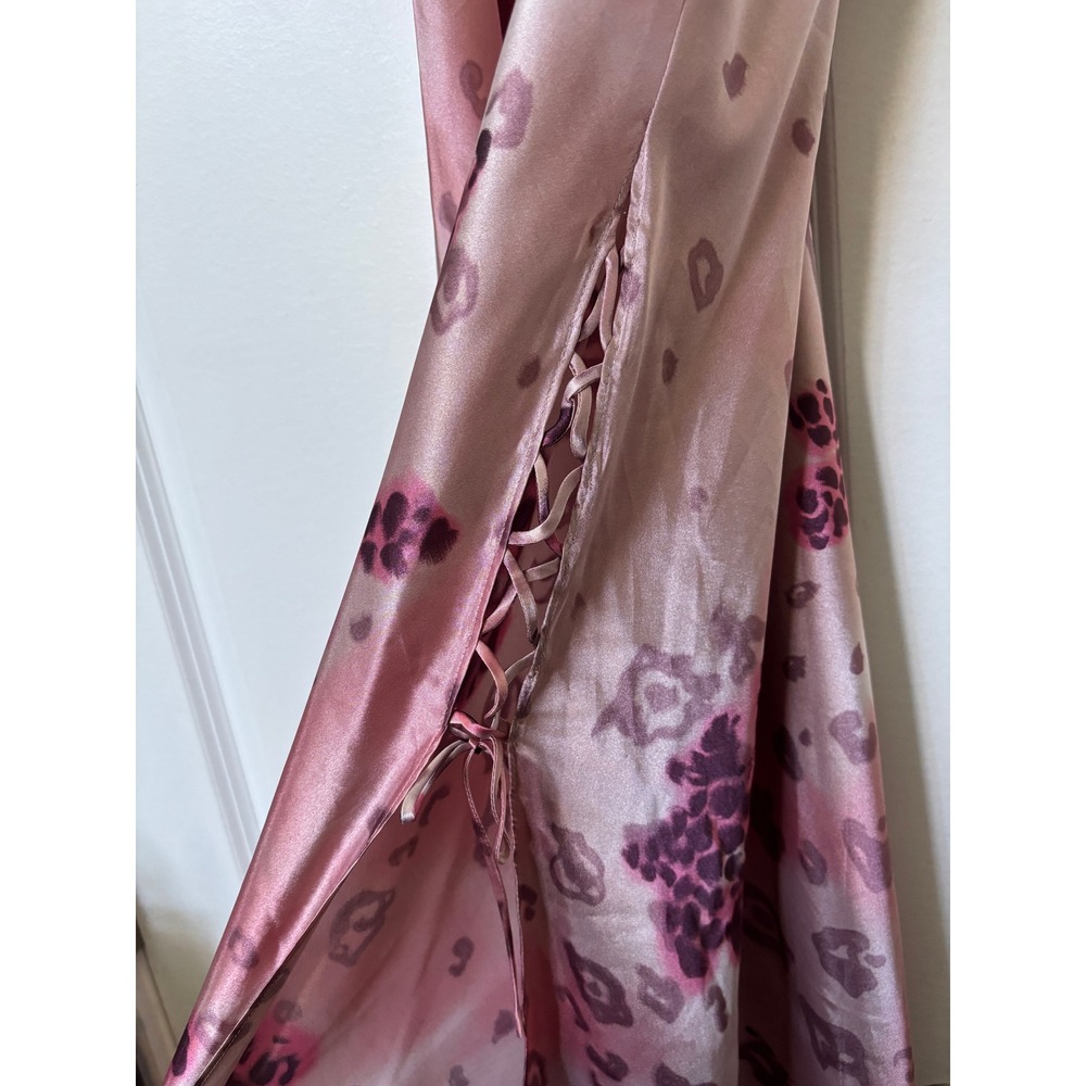 Y2K La Senza Lingerie Pink Leopard Satin Lace Up Maxi Slip Dress Womens Medium - Picture 3 of 9